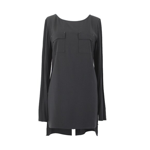 White House BM Top Sz 10 Black Hi Lo Zipper Poly Rayon Top - Picture 1 of 14